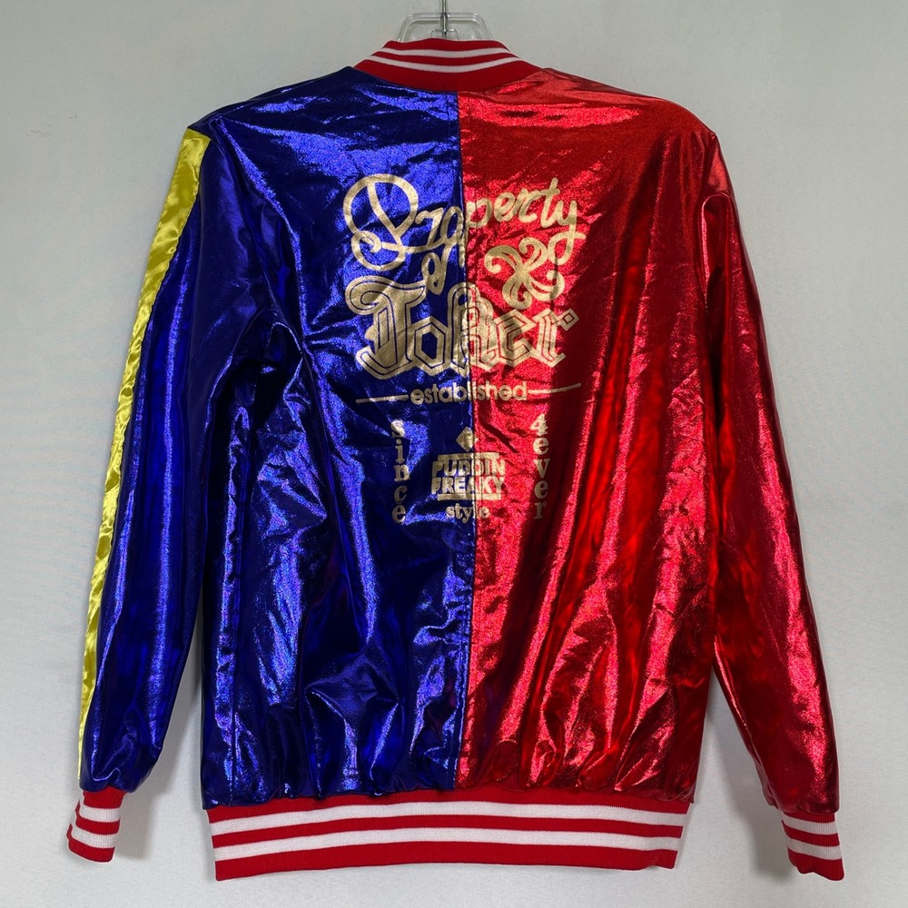 Harley Quinn Property of Joker Cosplay Red Blue Metallic Bomber Jacket Girls XL